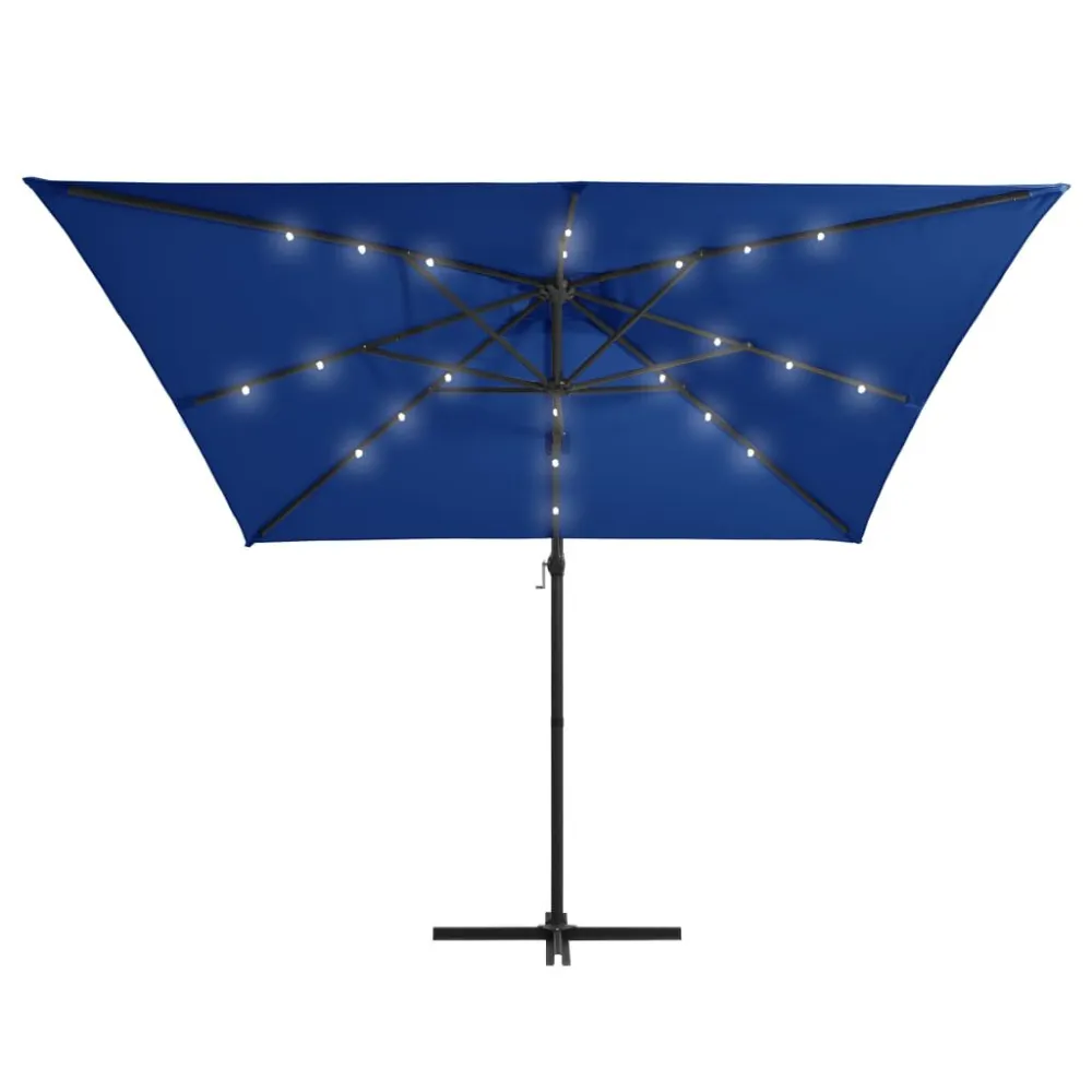 Guarda-sol cantilever luzes LED/poste ço 250x250 cm azul ciano Alumínio Fundido