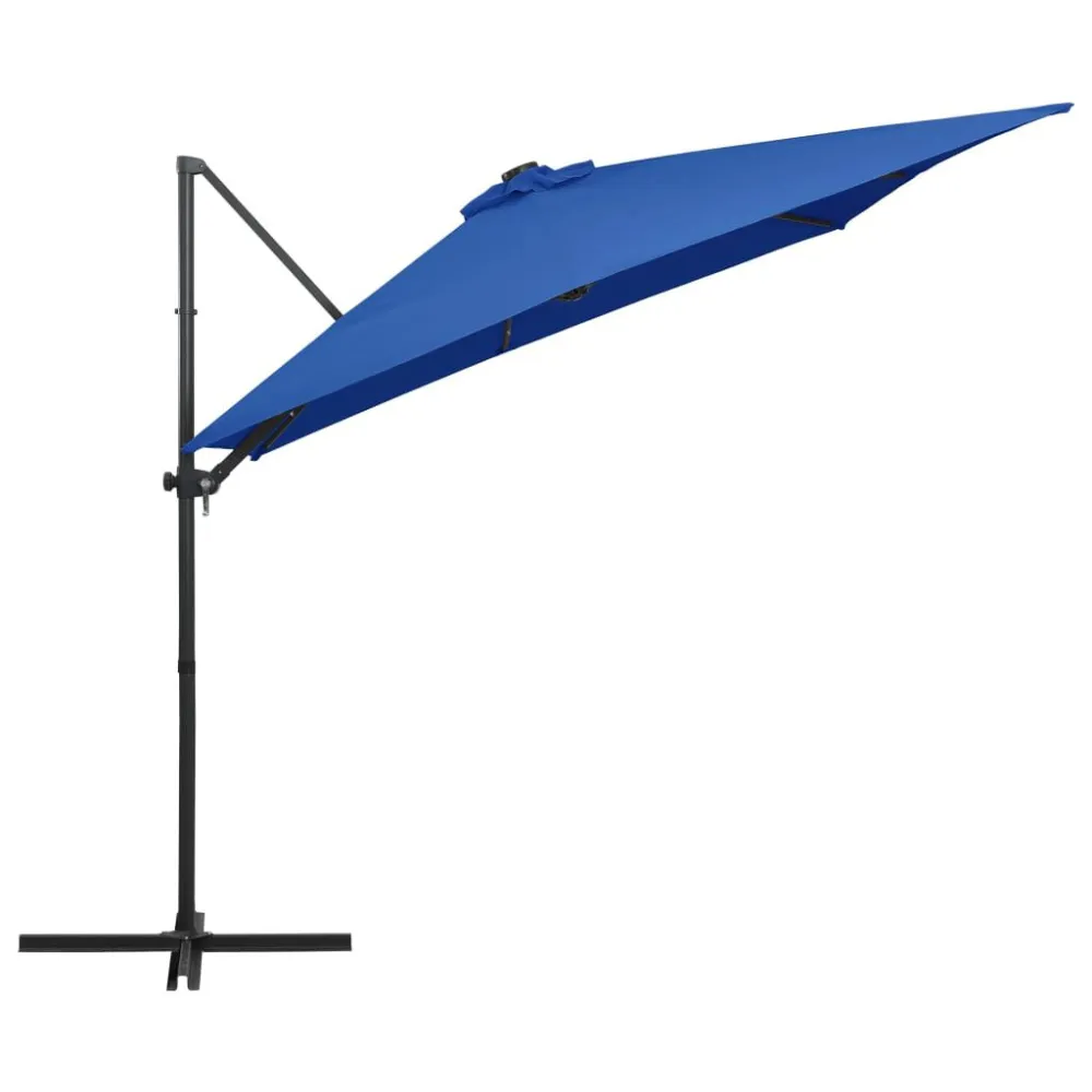 Guarda-sol cantilever luzes LED/poste ço 250x250 cm azul ciano Alumínio Fundido