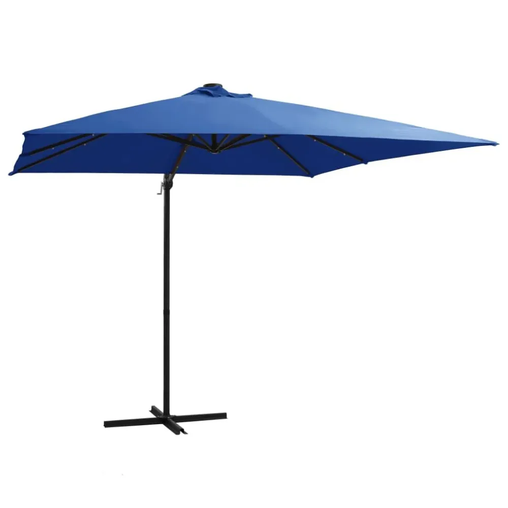 Guarda-sol cantilever luzes LED/poste ço 250x250 cm azul ciano Alumínio Fundido