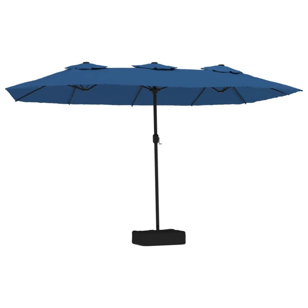 Guarda-sol com cabeç dupla e luzes LED 449x245 cm azul-ciano para Jardim e Quintal