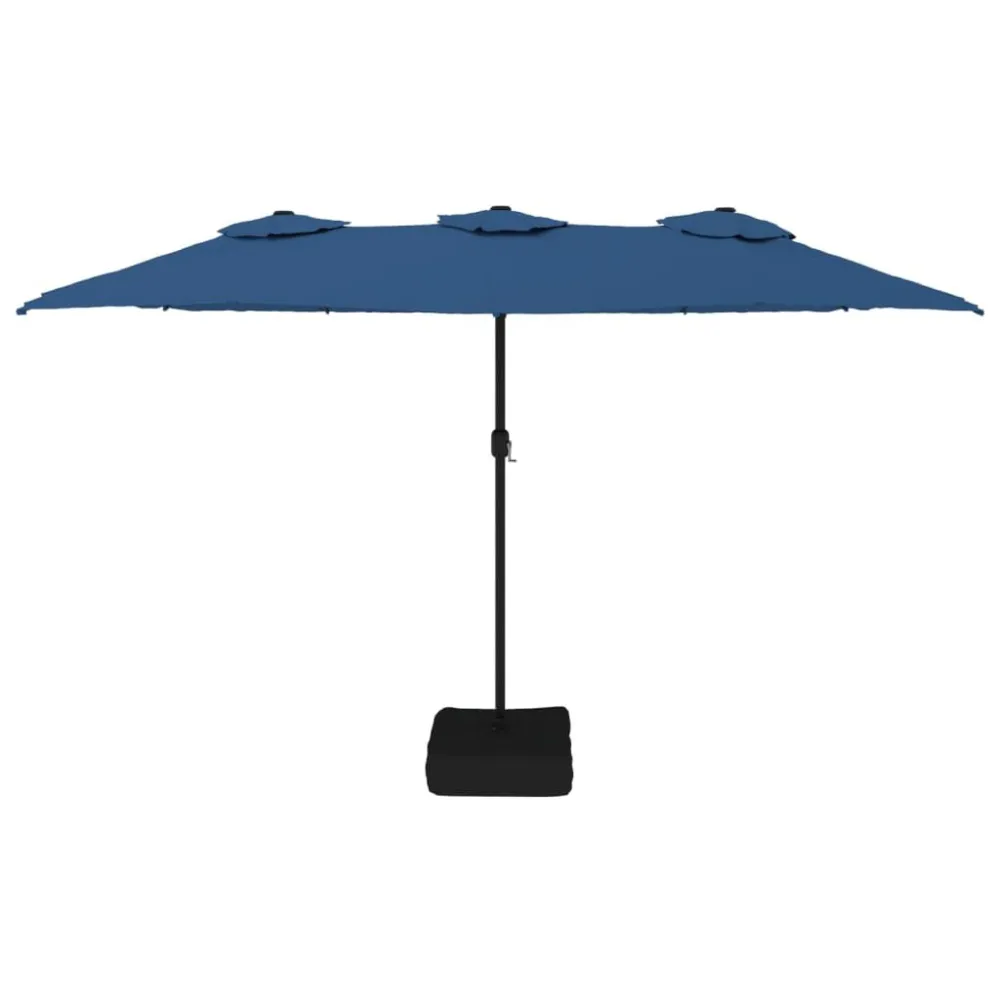 Guarda-sol com cabeç dupla e luzes LED 449x245 cm azul-ciano para Jardim e Quintal