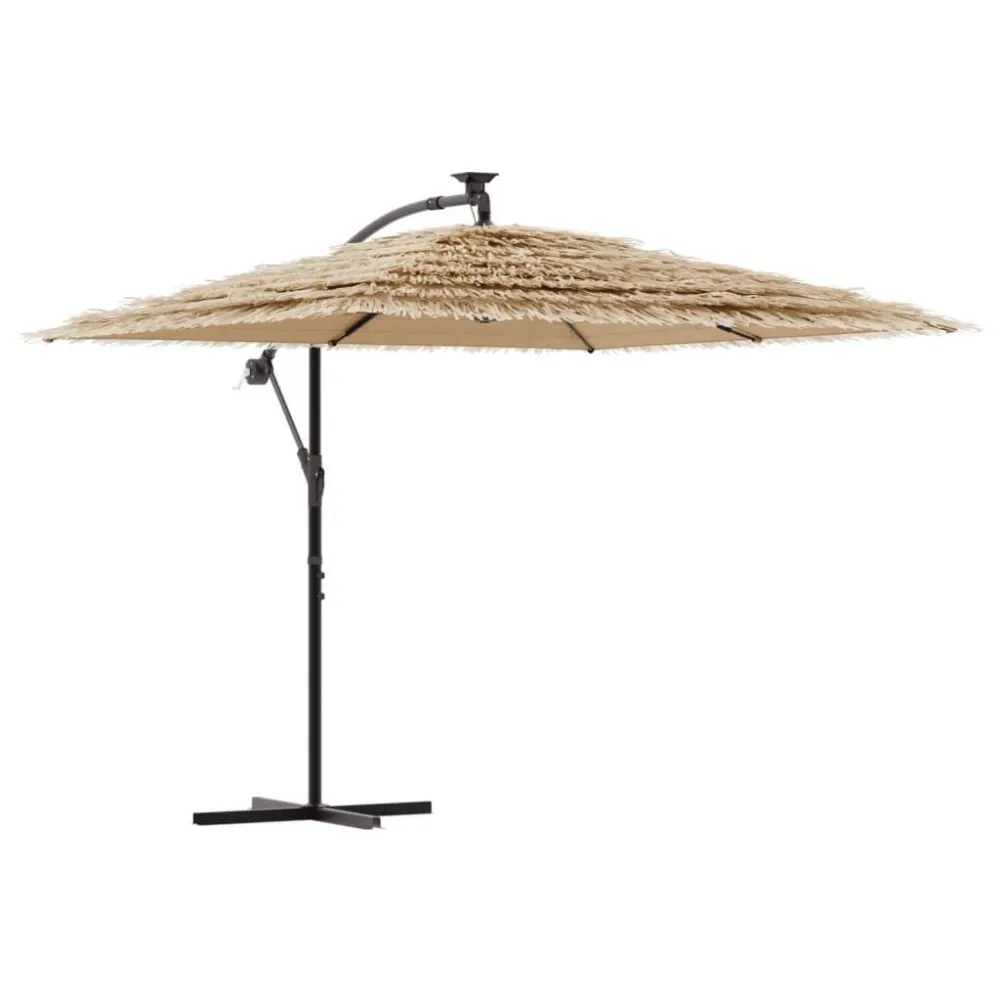 Guarda-sol com luzes LED e poste de ço 246x246x230 cm castanho com Sensor de Movimento PIR