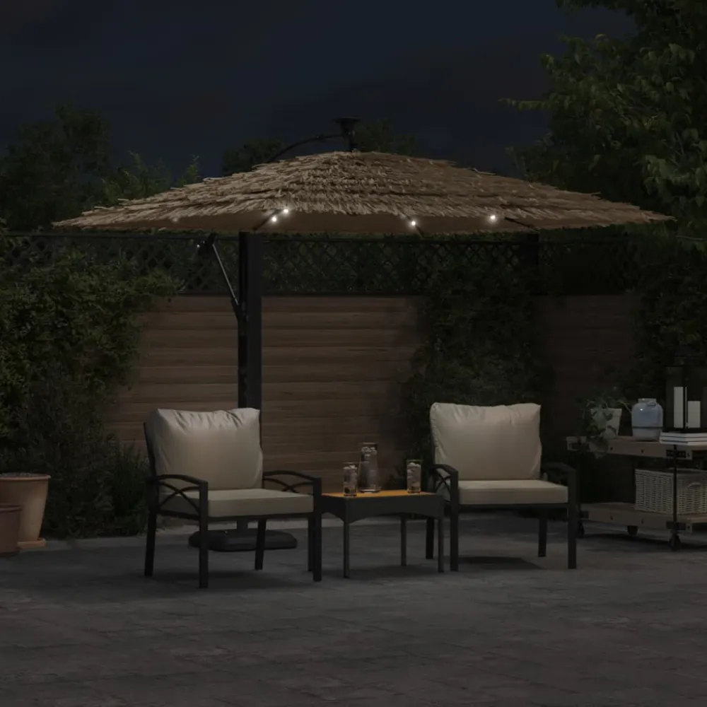 Guarda-sol com luzes LED e poste de ço 246x246x230 cm castanho com Sensor de Movimento PIR