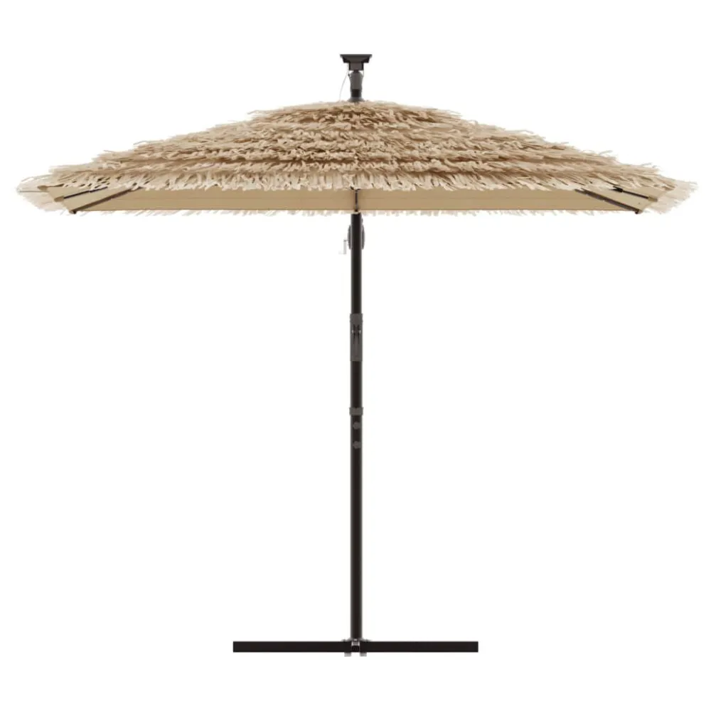 Guarda-sol com luzes LED e poste de ço 246x246x230 cm castanho com Sensor de Movimento PIR