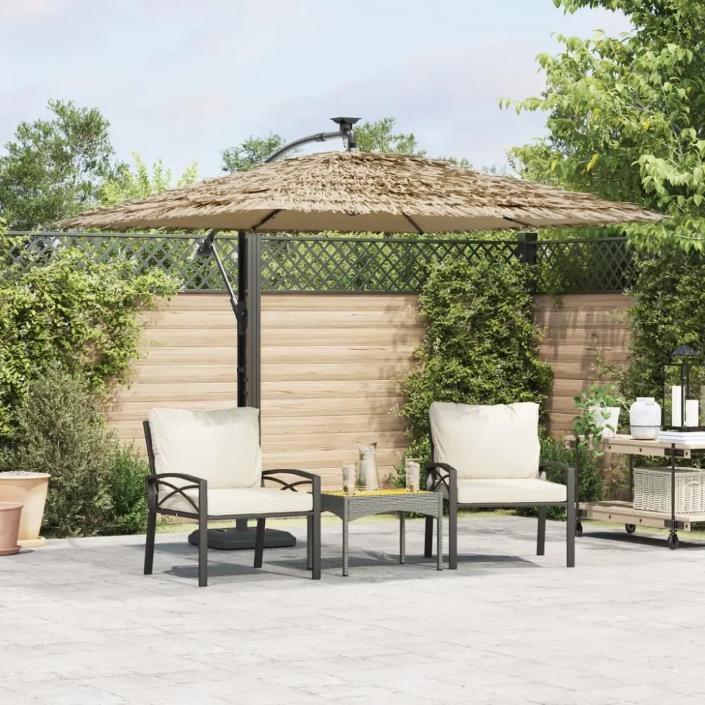 Guarda-sol com luzes LED e poste de ço 246x246x230 cm castanho com Sensor de Movimento PIR