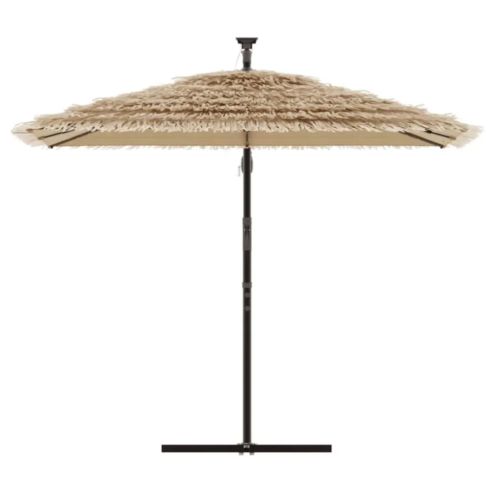 Guarda-sol com luzes LED e poste de ço 246x246x230 cm castanho com Sensor de Movimento PIR