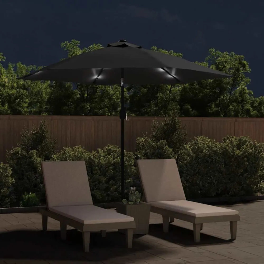 Guarda-sol exterior com luzes LED e poste ço 300 cm preto com Grau de Proteção IP67