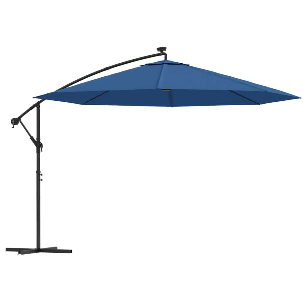Guarda-sol de jardim cantilever com luzes LED 350 cm azul-ciano Alumínio Fundido