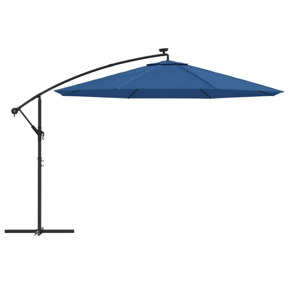 Guarda-sol de jardim cantilever com luzes LED 350 cm azul-ciano Alumínio Fundido