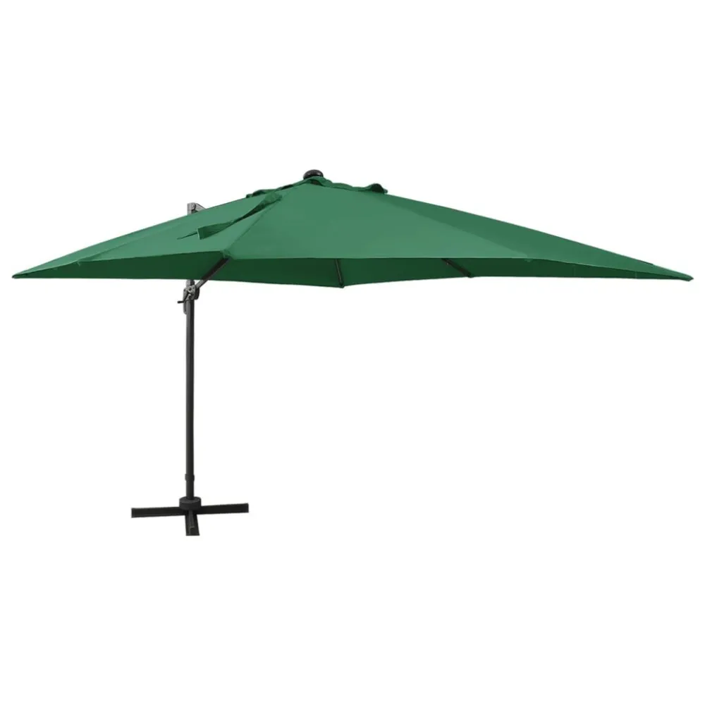Guarda-sol jardim cantilever com poste e luzes LED 300 cm verde Kit com 2 Unidades