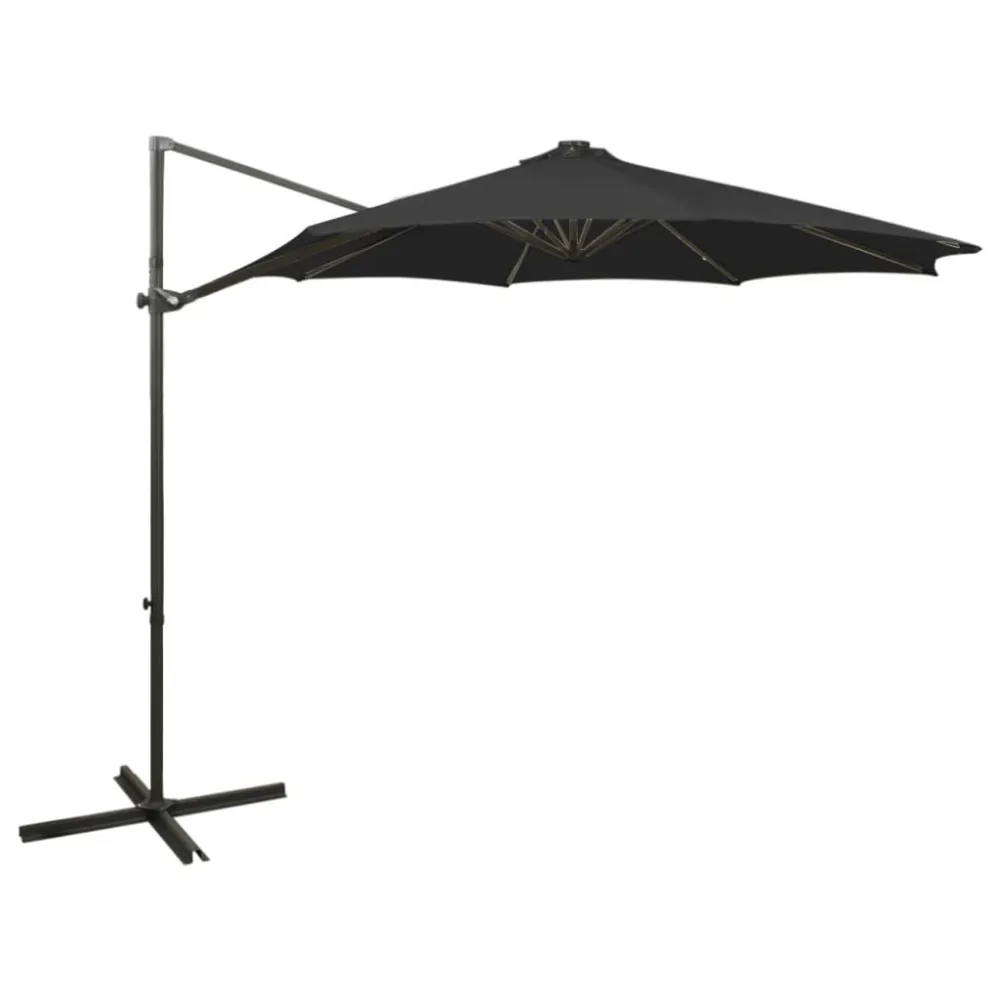 Guarda-sol jardim cantilever com poste e luzes LED 300 cm preto com Sensor de Movimento