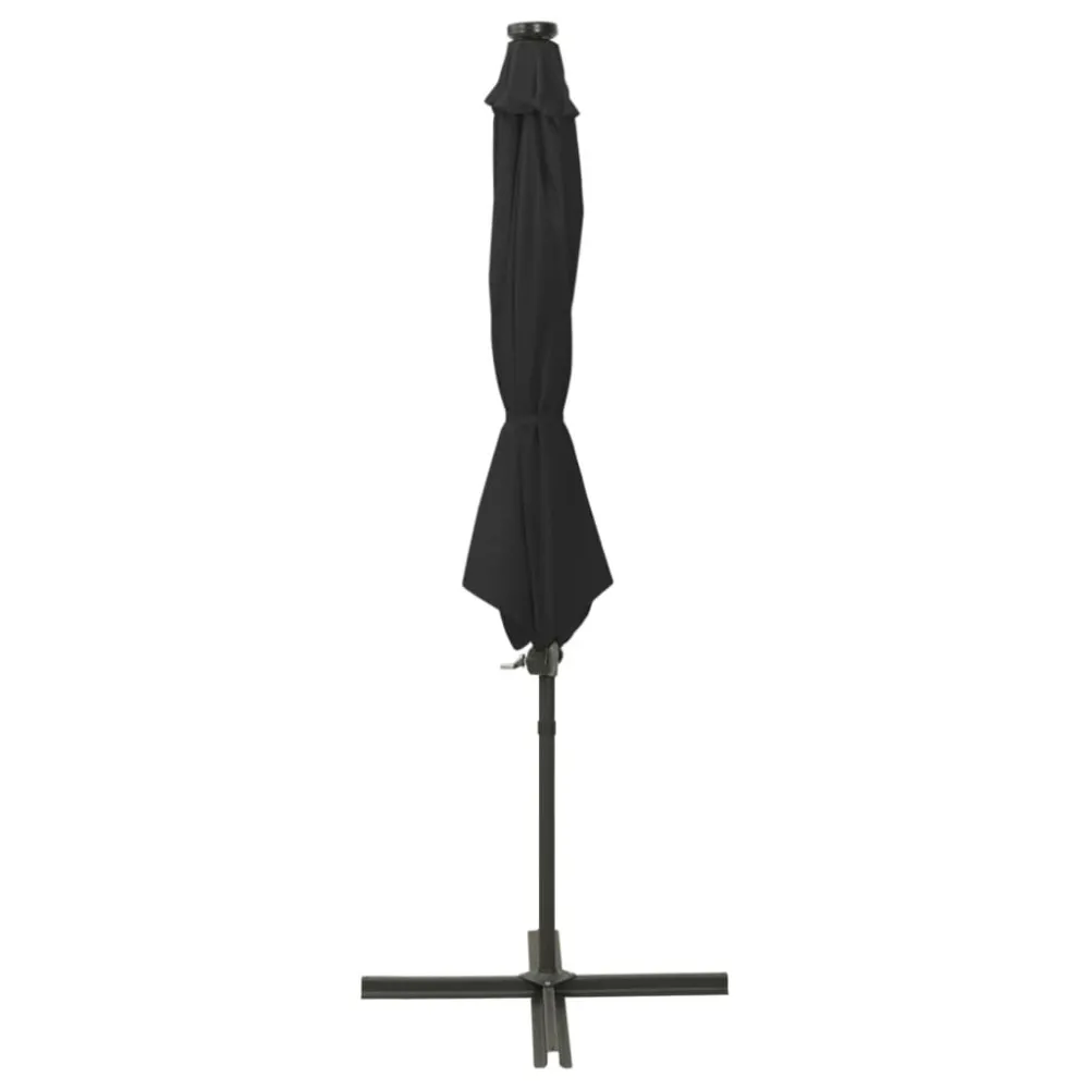 Guarda-sol jardim cantilever com poste e luzes LED 300 cm preto com Sensor de Movimento