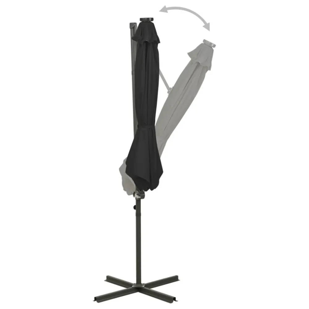 Guarda-sol jardim cantilever com poste e luzes LED 300 cm preto com Sensor de Movimento