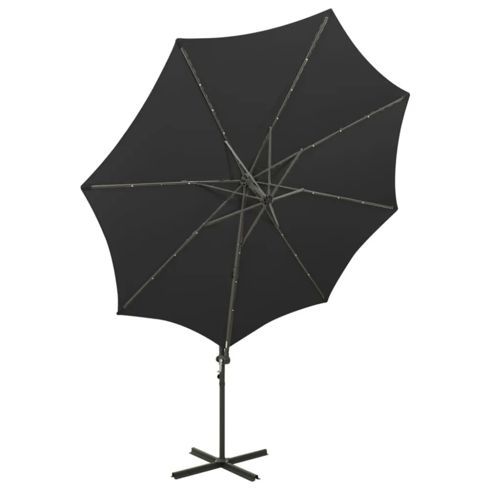Guarda-sol jardim cantilever com poste e luzes LED 300 cm preto com Sensor de Movimento