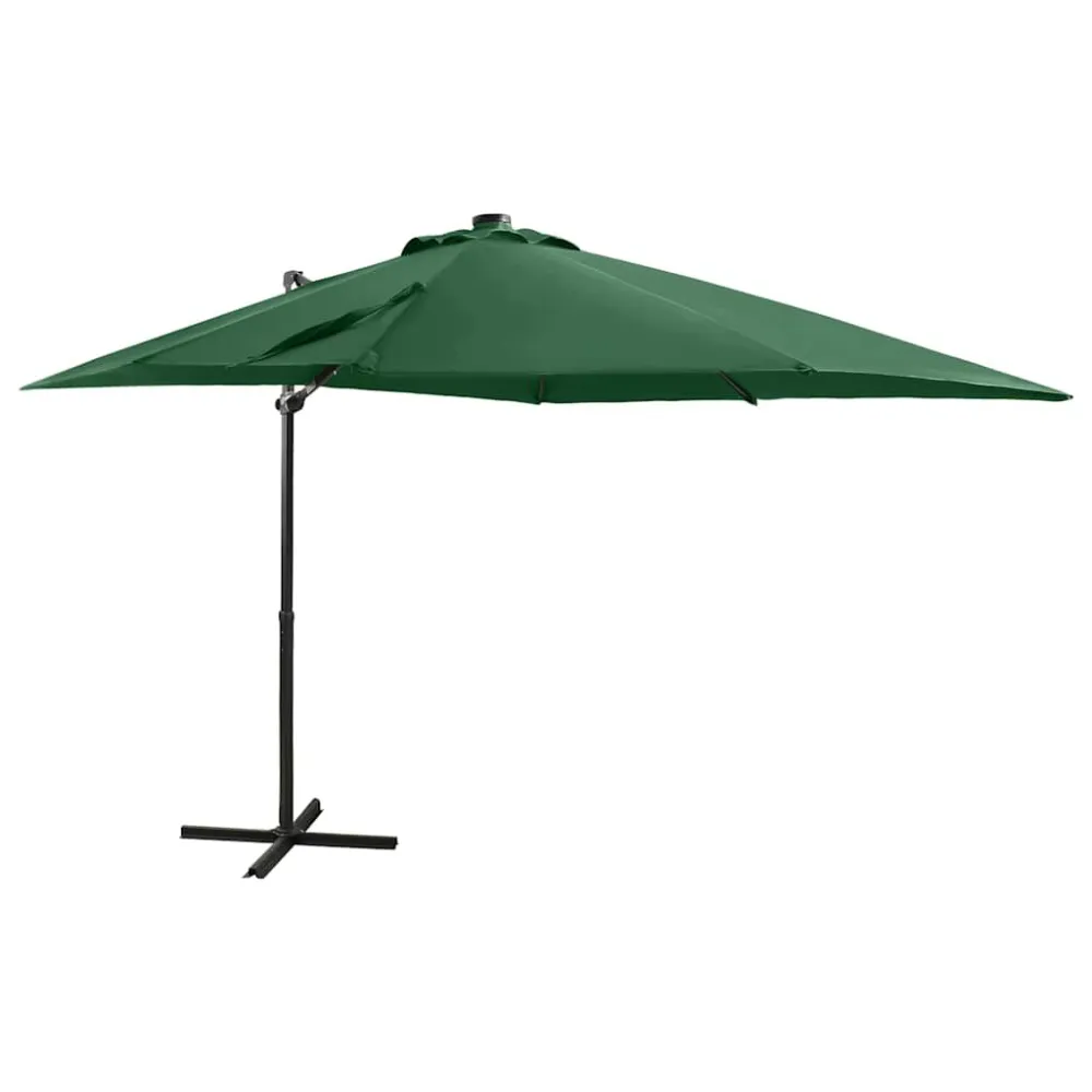 Guarda-sol jardim cantilever com poste e luzes LED 250 cm verde para Jardim e Pátio
