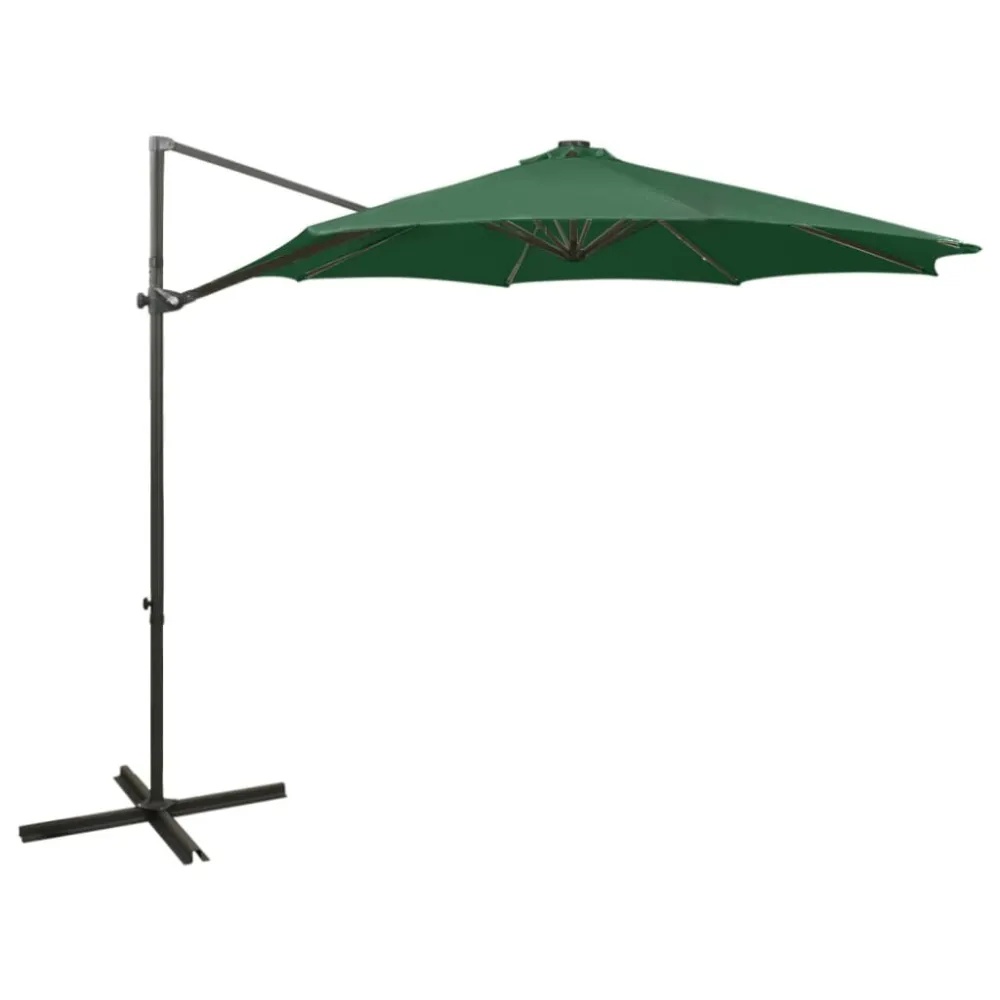 Guarda-sol jardim cantilever com poste e luzes LED 300 cm verde | Autônomo | Recarregável