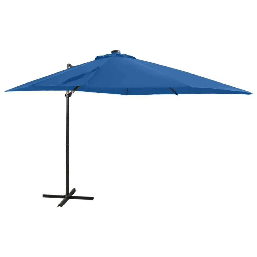 Guarda-sol jardim cantilever poste/luzes LED 250 cm azul-ciano com Sensor de Movimento