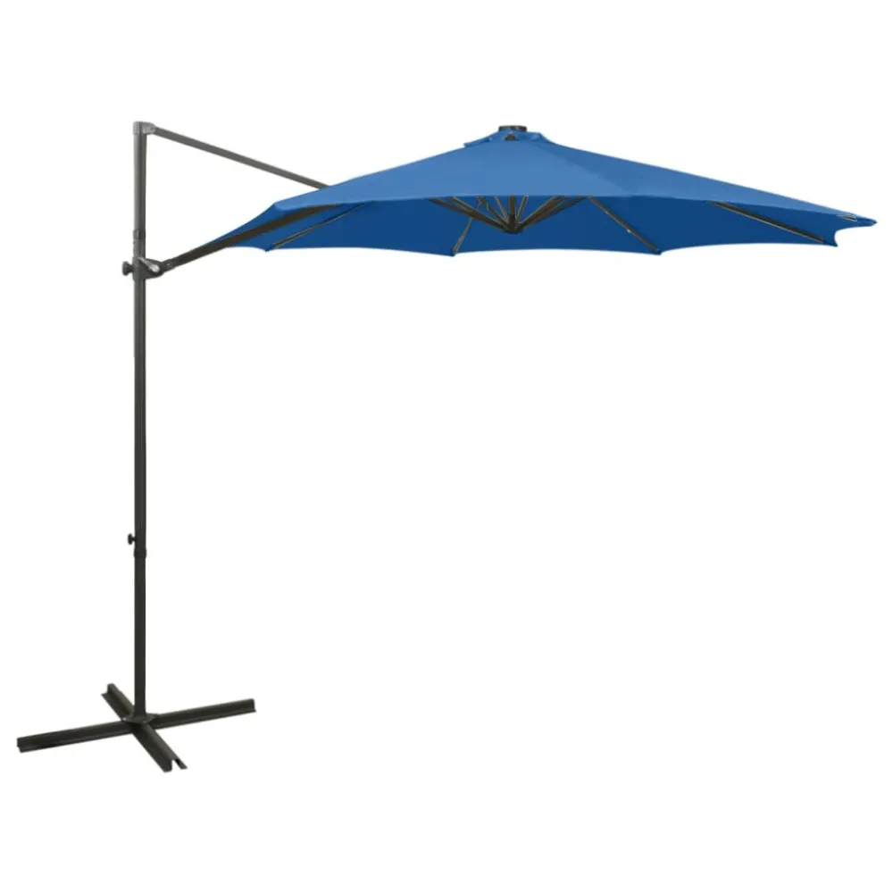 Guarda-sol jardim cantilever poste/luzes LED 300 cm azul-ciano Bateria de Lítio