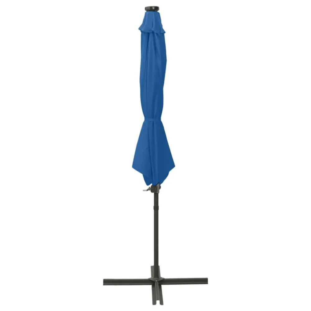 Guarda-sol jardim cantilever poste/luzes LED 300 cm azul-ciano Bateria de Lítio