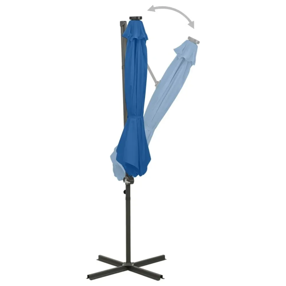 Guarda-sol jardim cantilever poste/luzes LED 300 cm azul-ciano Bateria de Lítio