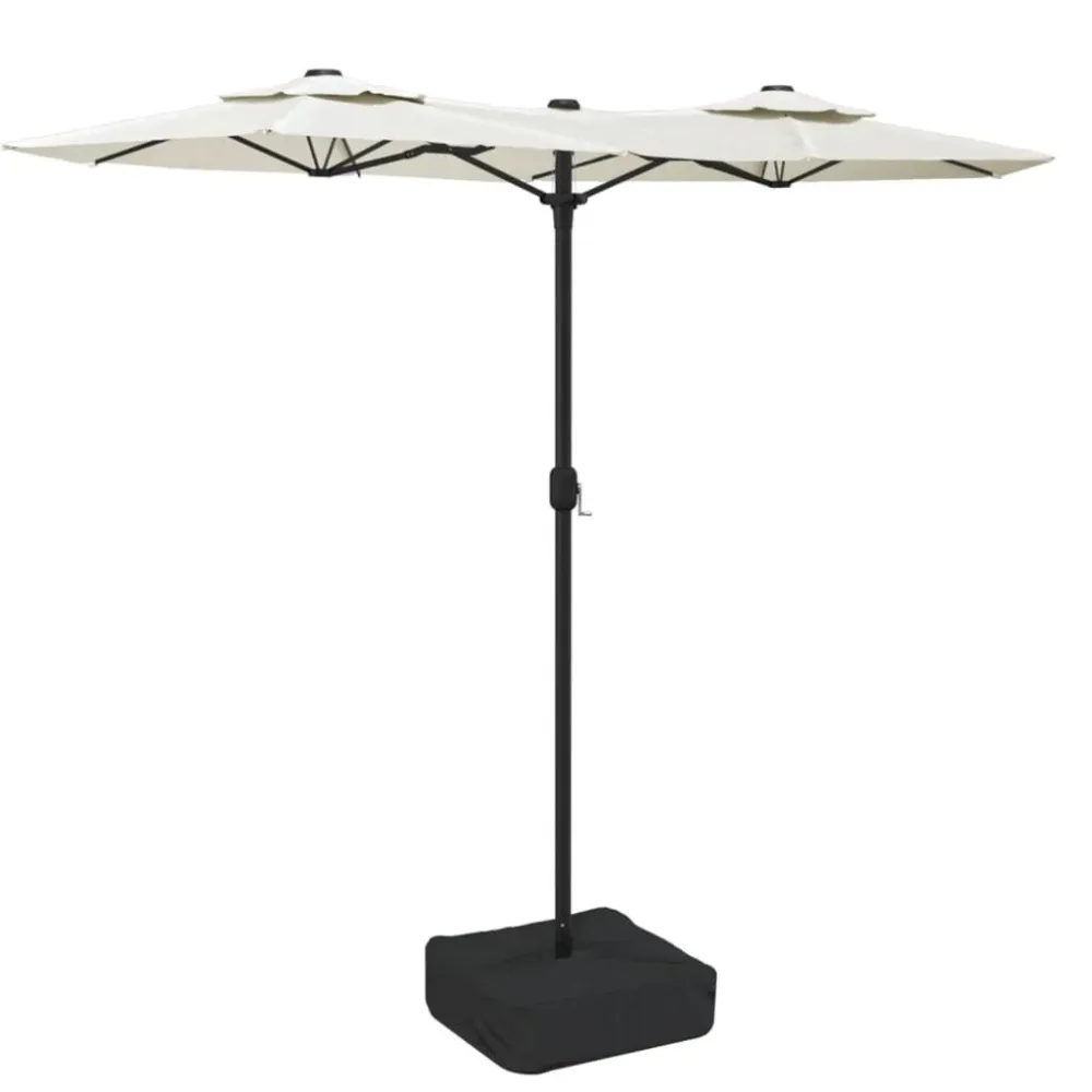 Guarda-sol de jardim com cabeç dupla/LED 316x240cm branco areia | Autônomo | Recarregável