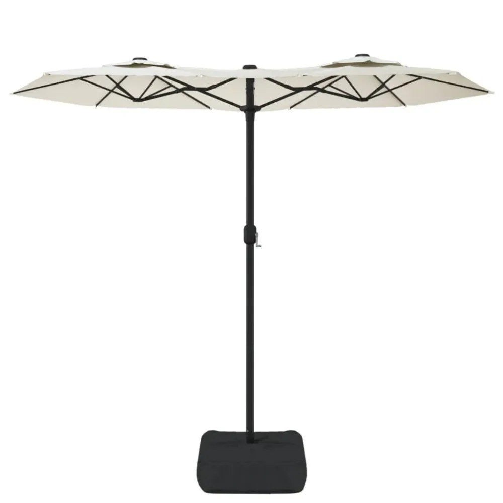 Guarda-sol de jardim com cabeç dupla/LED 316x240cm branco areia | Autônomo | Recarregável