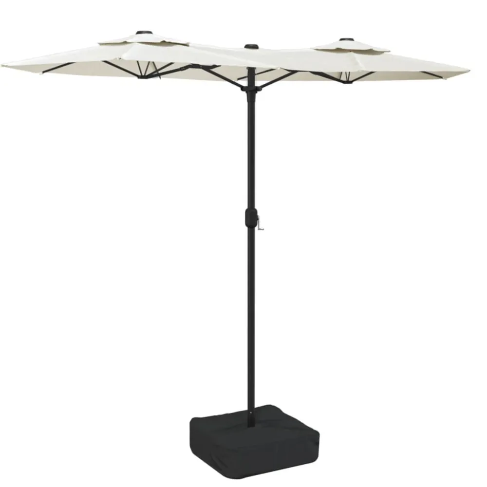 Guarda-sol de jardim com cabeç dupla/LED 316x240cm branco areia | Autônomo | Recarregável