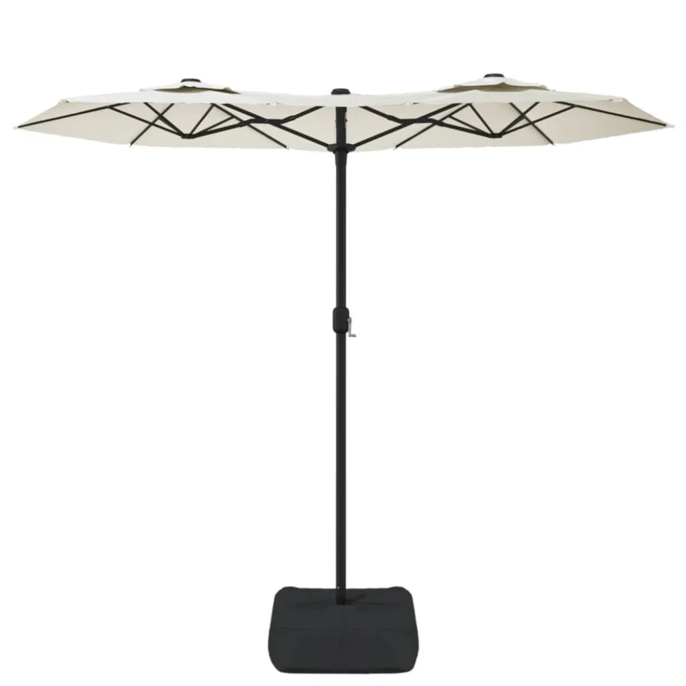 Guarda-sol de jardim com cabeç dupla/LED 316x240cm branco areia | Autônomo | Recarregável