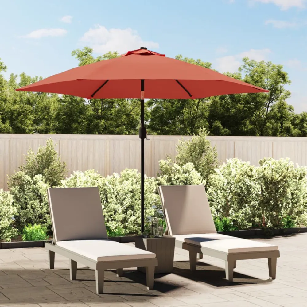 Guarda-sol de jardim com luzes LED e poste ço 300 cm terracota para Jardim e Pátio