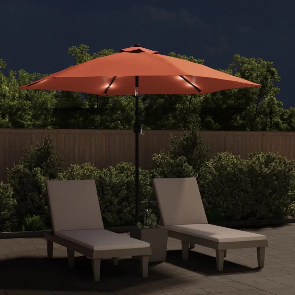 Guarda-sol de jardim com luzes LED e poste ço 300 cm terracota para Jardim e Pátio