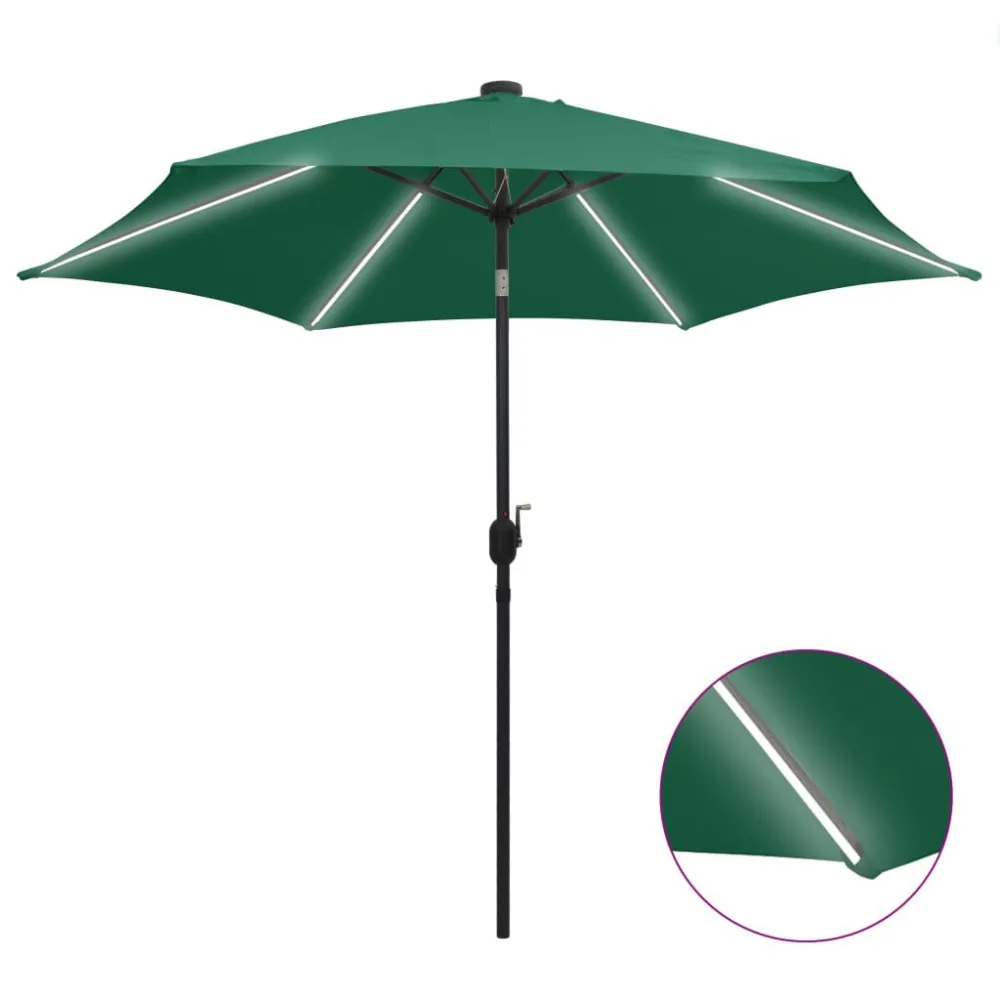 Guarda-sol de jardim com luzes LED e poste alumínio 300 cm verde para Jardim e Quintal