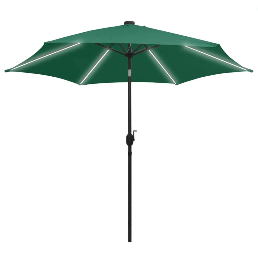 Guarda-sol de jardim com luzes LED e poste alumínio 300 cm verde para Jardim e Quintal