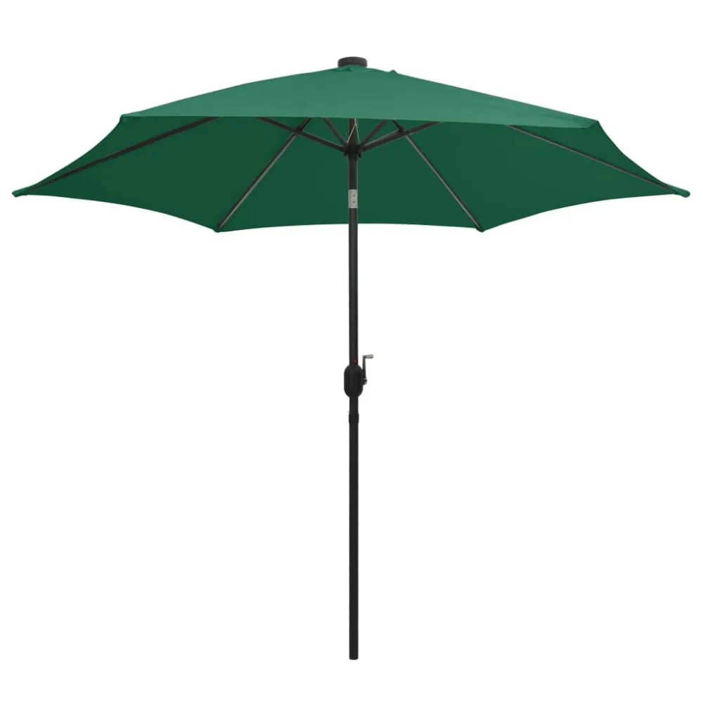 Guarda-sol de jardim com luzes LED e poste alumínio 300 cm verde para Jardim e Quintal