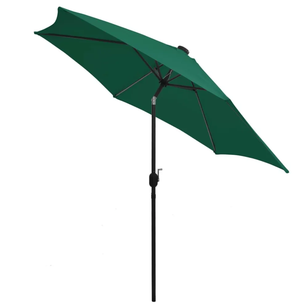 Guarda-sol de jardim com luzes LED e poste alumínio 300 cm verde para Jardim e Quintal