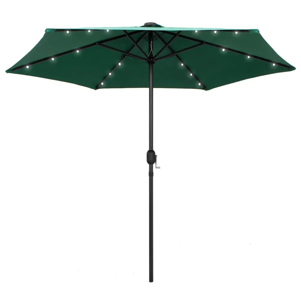 Guarda-sol de jardim com luzes LED e poste alumínio 270 cm verde Cor Branca Fria 6000K