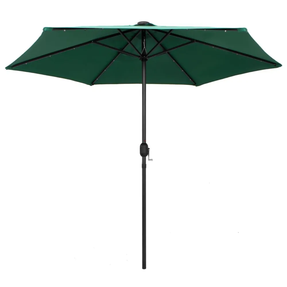 Guarda-sol de jardim com luzes LED e poste alumínio 270 cm verde Cor Branca Fria 6000K
