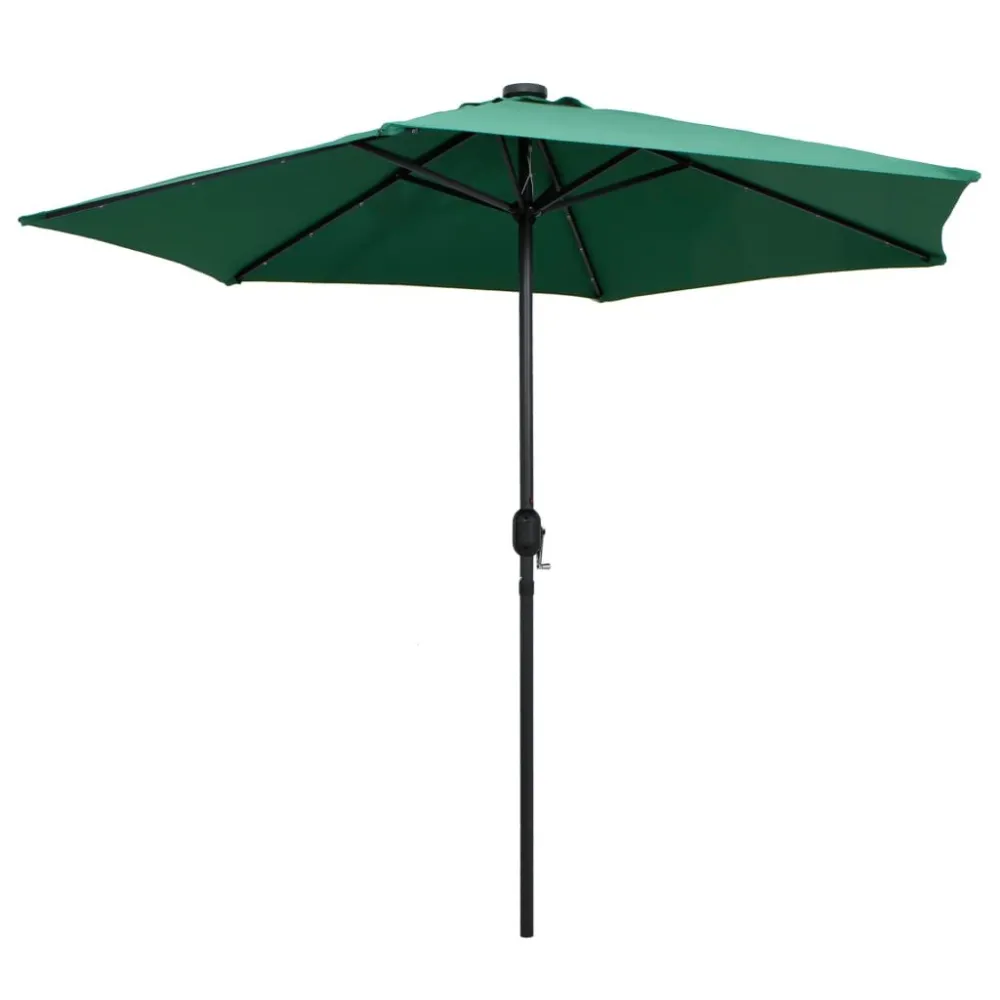 Guarda-sol de jardim com luzes LED e poste alumínio 270 cm verde Cor Branca Fria 6000K