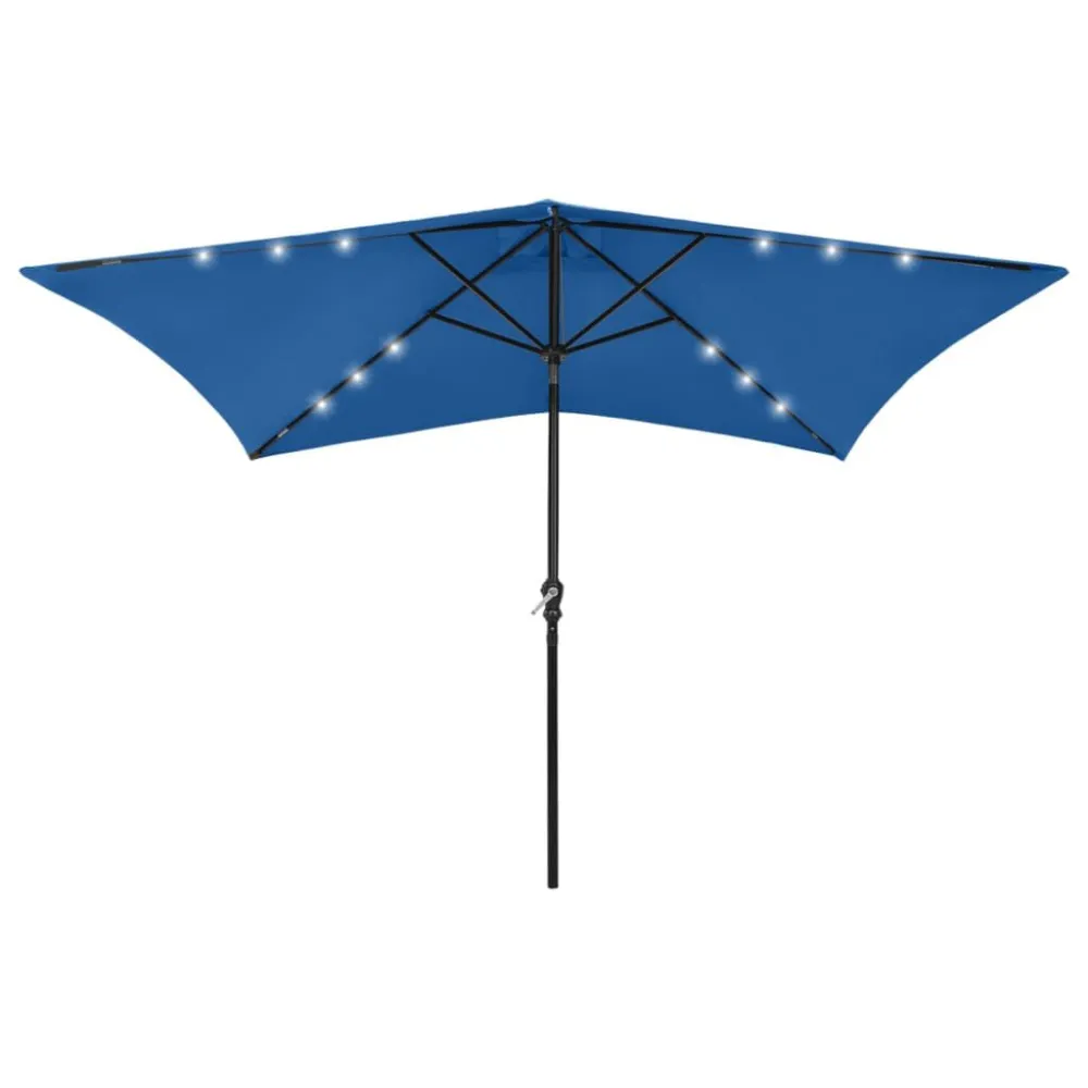 Guarda-sol de jardim com luzes LED/poste de ço 2x3 m azul ciano com Sensor de Movimento PIR