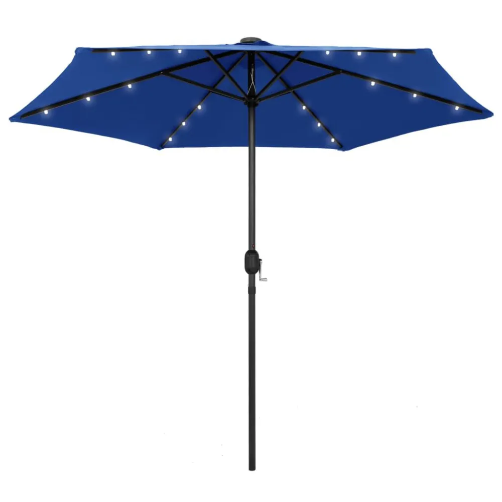 Guarda-sol jardim com luzes LED/poste alumínio 270 cm azul-ciano (À Prova de Intempéries)