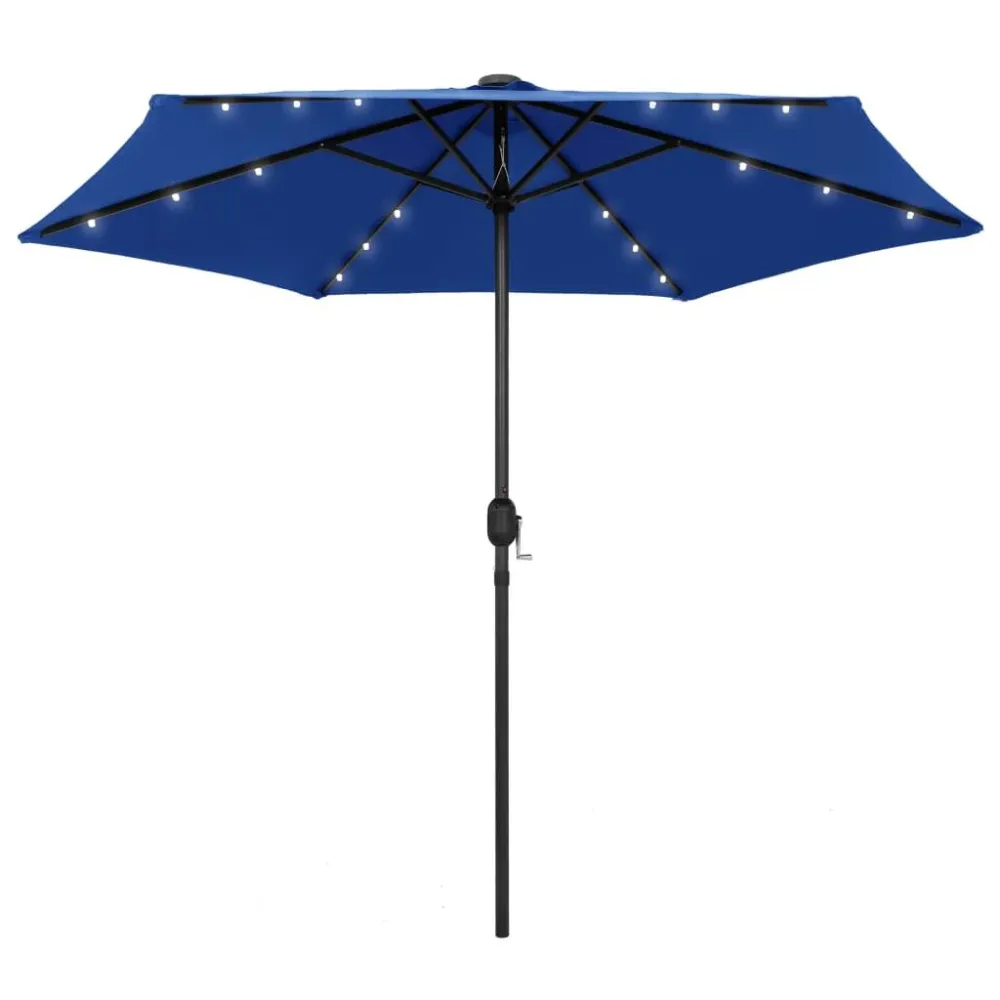 Guarda-sol jardim com luzes LED/poste alumínio 270 cm azul-ciano (À Prova de Intempéries)