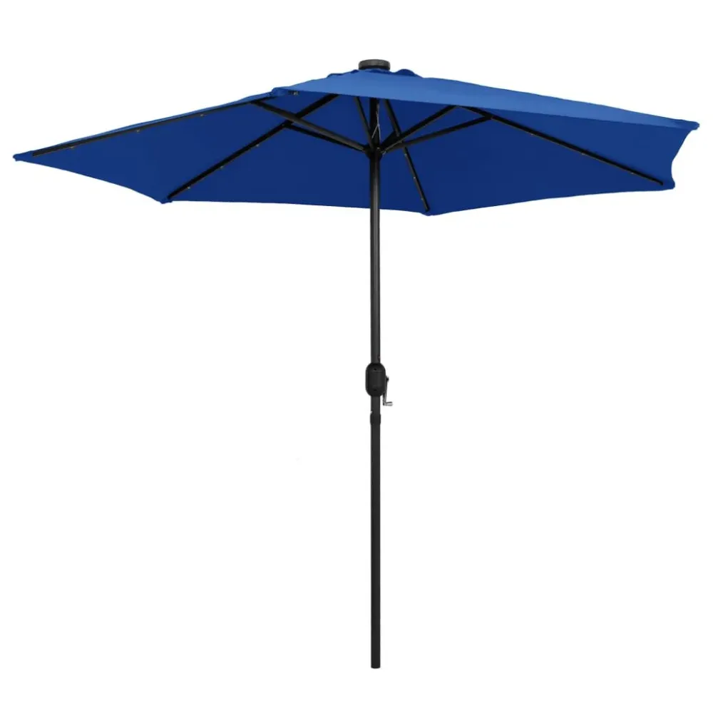 Guarda-sol jardim com luzes LED/poste alumínio 270 cm azul-ciano (À Prova de Intempéries)