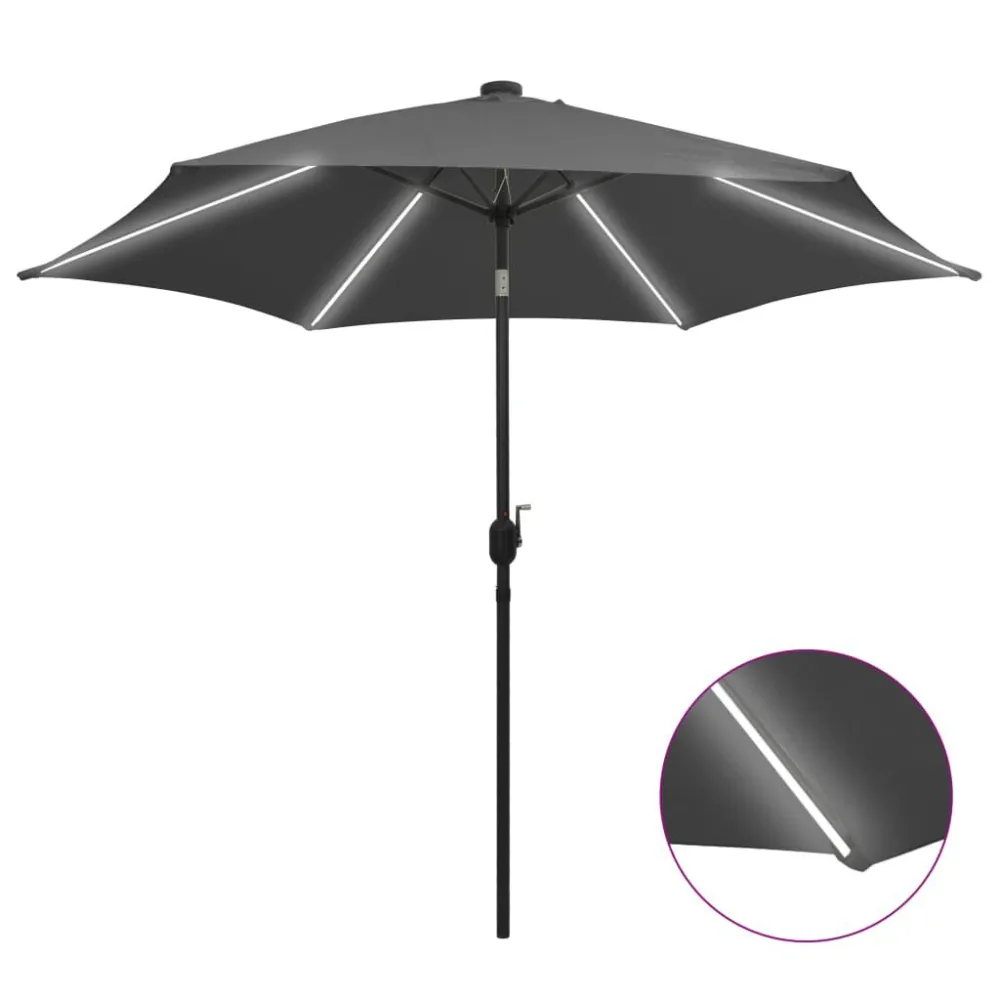 Guarda-sol jardim com luzes LED/poste alumínio 300 cm antracite com Sensor de Movimento PIR