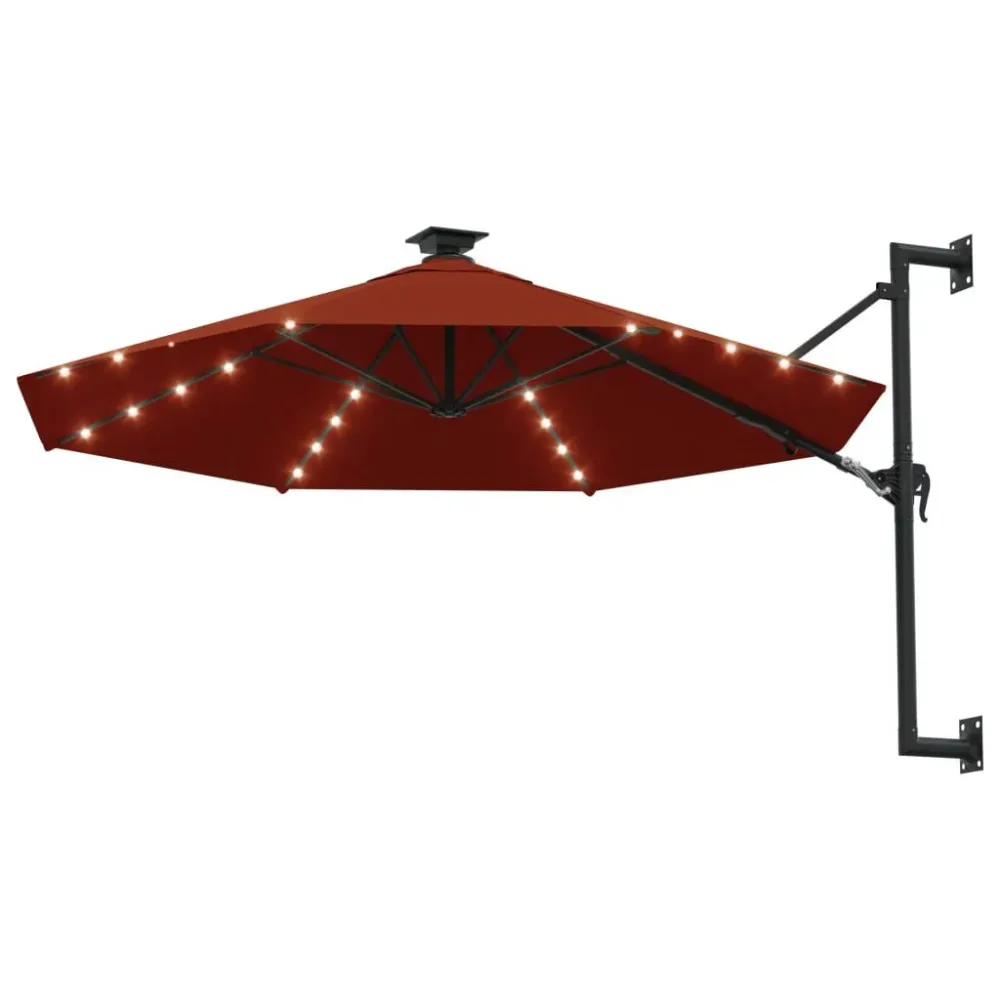 Guarda-sol para jardim de parede com luzes LED 300 cm terracota para Jardim e Quintal