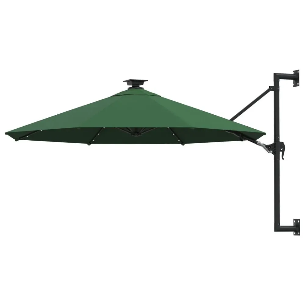 Guarda-sol para jardim de parede com luzes LED 300 cm verde Alumínio Fundido