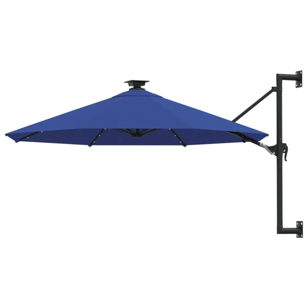 Guarda-sol para jardim de parede com luzes LED 300 cm azul para Fachada