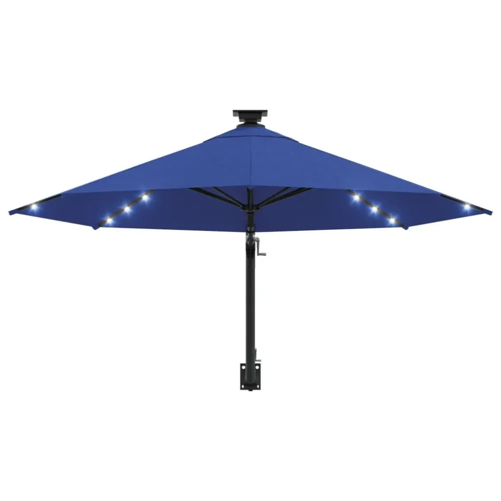 Guarda-sol para jardim de parede com luzes LED 300 cm azul para Fachada