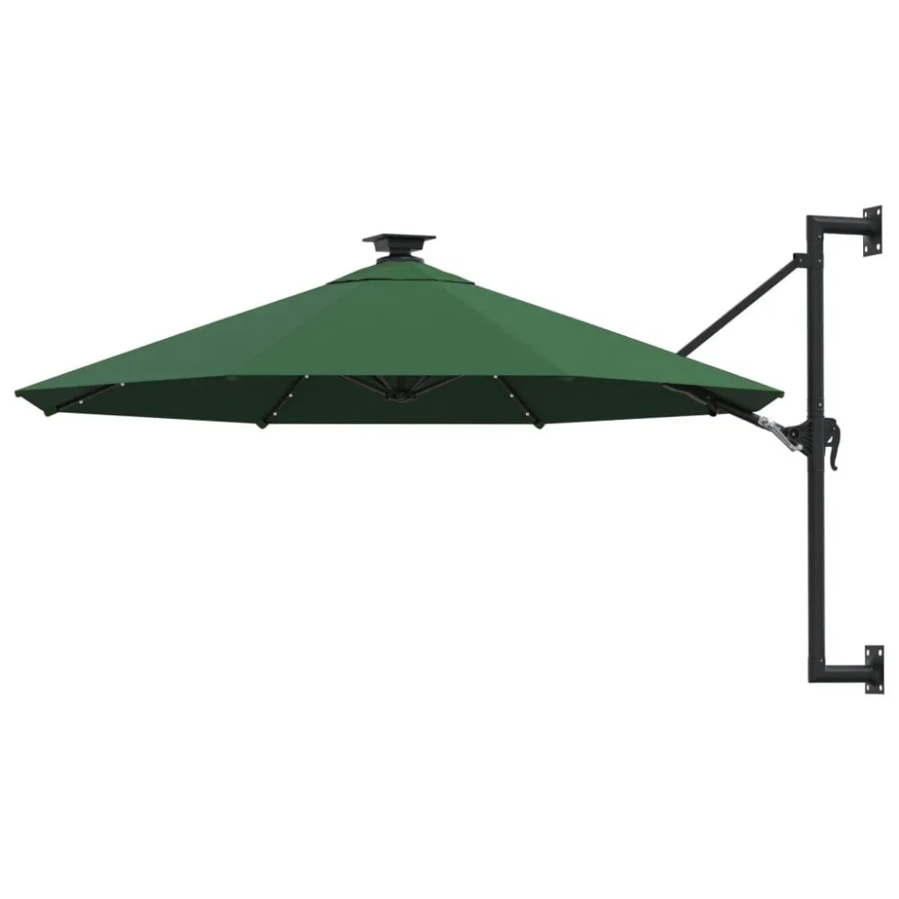 Guarda-sol para jardim de parede com luzes LED 300 cm verde Alumínio Fundido