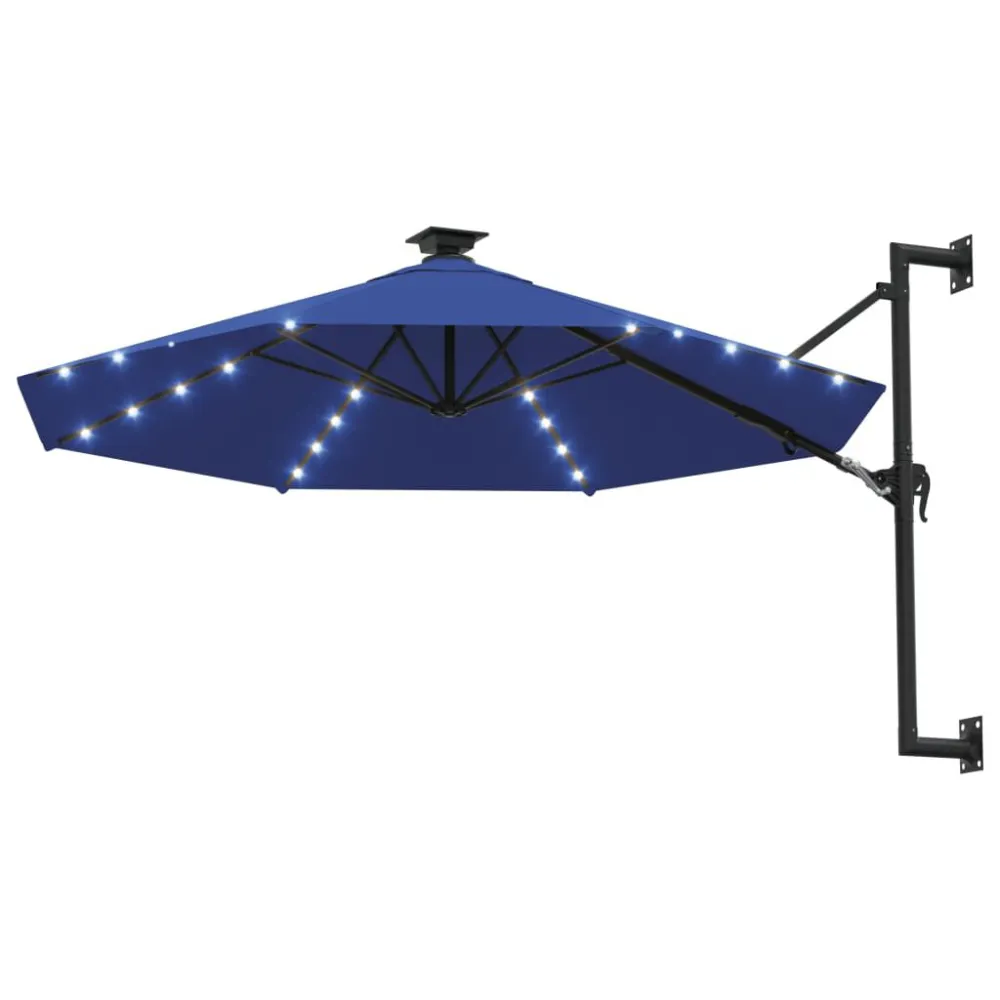 Guarda-sol para jardim de parede com luzes LED 300 cm azul para Fachada