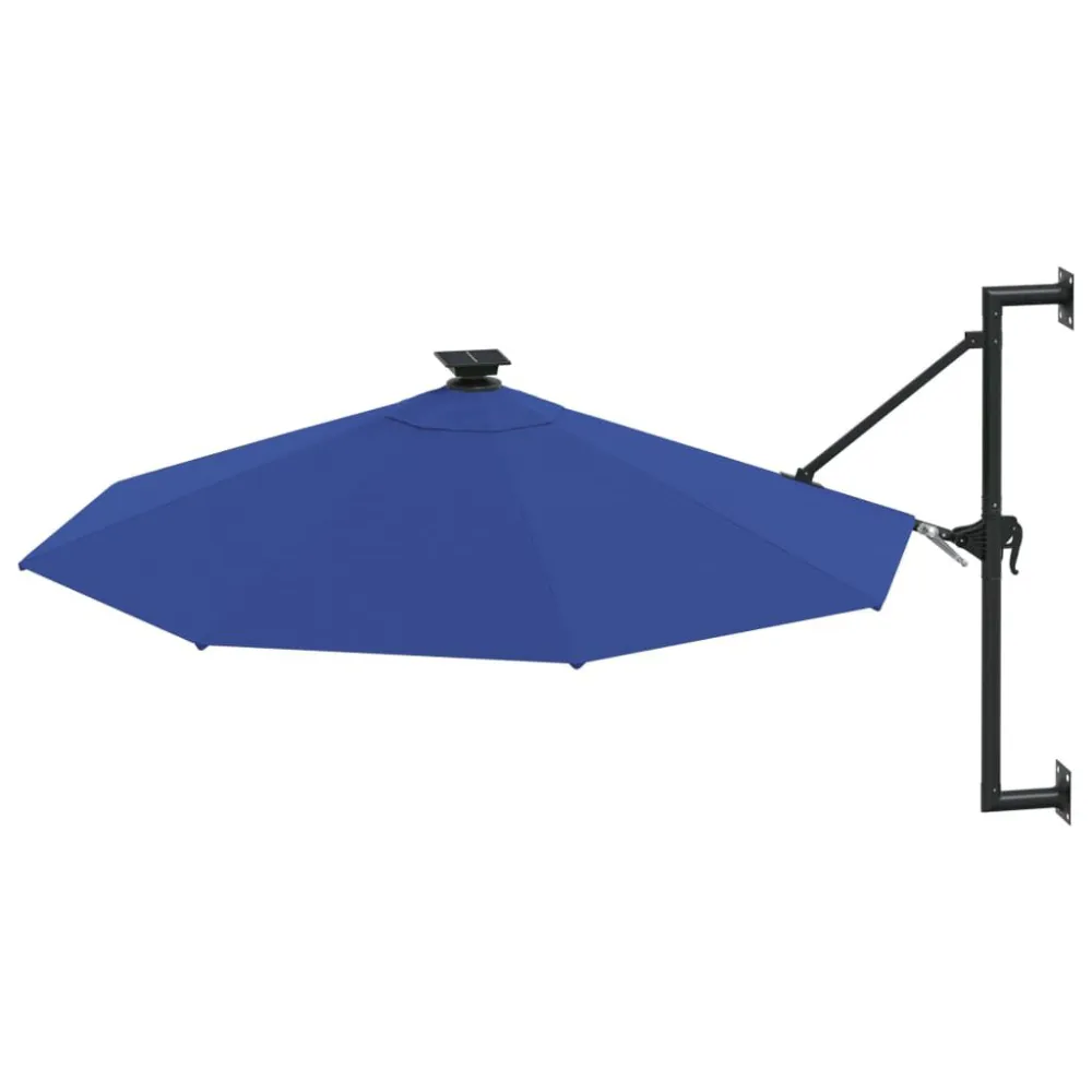 Guarda-sol para jardim de parede com luzes LED 300 cm azul para Fachada