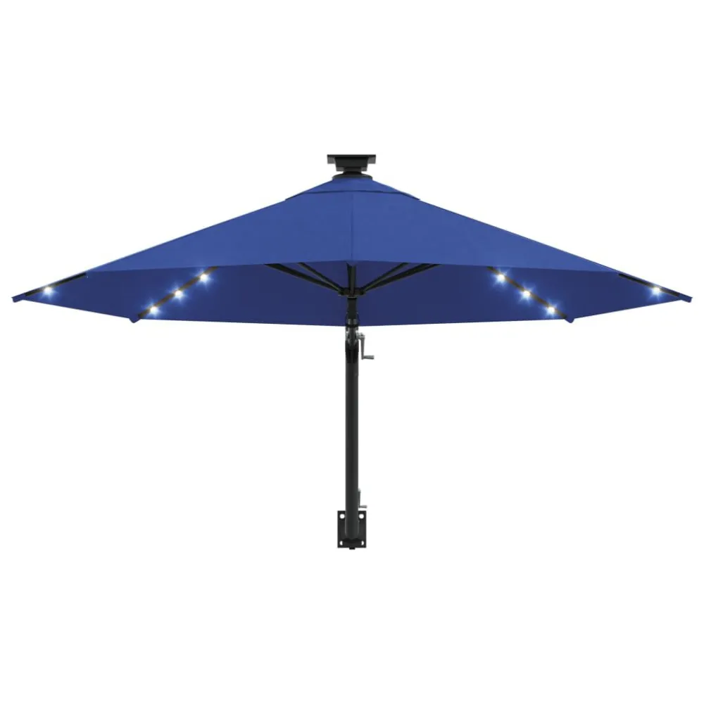 Guarda-sol para jardim de parede com luzes LED 300 cm azul para Fachada